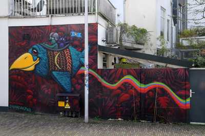 909626 Afbeelding van de muurschildering van Teddies in Space op de zijgevel van het huis Weerdsingel O.Z. 15A te Utrecht.